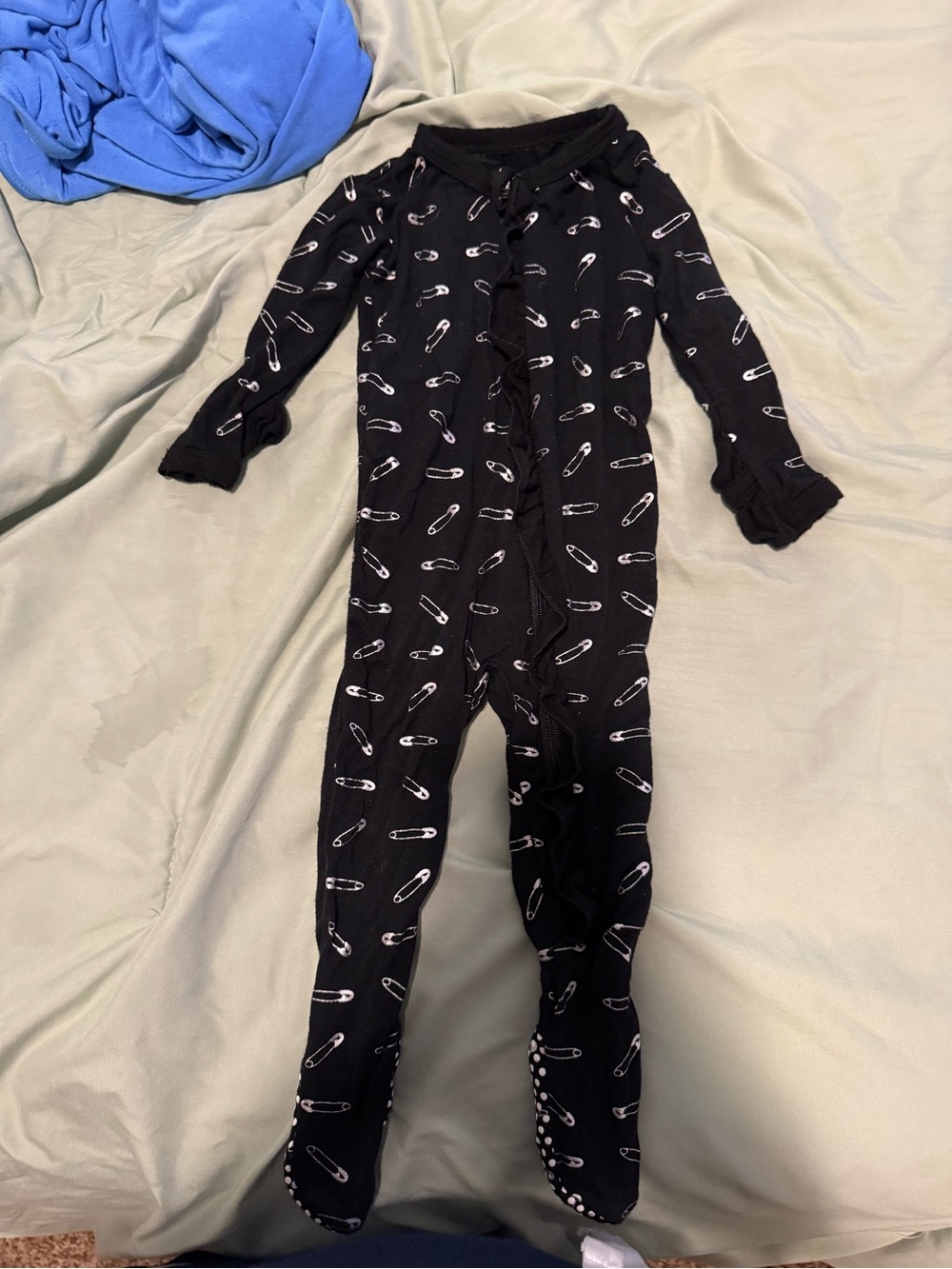 Kickee Pants Black Footed One-Piece with White Safety Pin Print